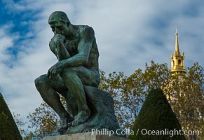 The Thinker (Le Penseur) is a bronze sculpture on marble pedestal by Auguste Rodin. now in the Musee Rodin in Paris. It depicts a man in sober meditation battling with a powerful internal struggle. It is often used to represent philosophy.