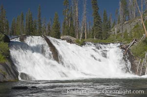 Lewis Falls drops 30 feet on the Lewis River, near the south entrance to Yellowstone National Park