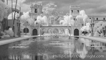 Lily Pond, Casa de Balboa and House of Hospitality, infrared, Balboa Park, San Diego, California