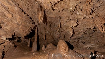 Limestone and marble underground formations, Miller's Chapel grotto in Oregon Caves National Monument.  Eons of acidified groundwater have slowly etched away at marble, creating the extensive and intricate cave formations in Oregon Caves National Monument