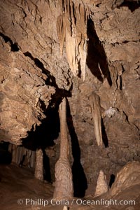 Limestone and marble underground formations, Miller's Chapel grotto in Oregon Caves National Monument.  Eons of acidified groundwater have slowly etched away at marble, creating the extensive and intricate cave formations in Oregon Caves National Monument