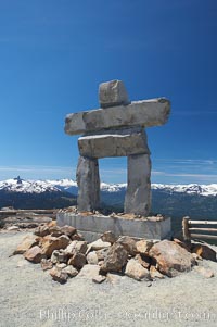 Ilanaaq, the logo of the 2010 Winter Olympics in Vancouver, is formed of stone in the Inukshuk-style of traditional Inuit sculpture.  This one is located on the summit of Whistler Mountain