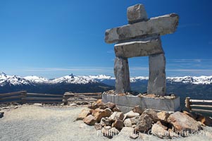 Ilanaaq, the logo of the 2010 Winter Olympics in Vancouver, is formed of stone in the Inukshuk-style of traditional Inuit sculpture.  This one is located on the summit of Whistler Mountain