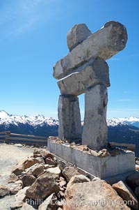 Ilanaaq, the logo of the 2010 Winter Olympics in Vancouver, is formed of stone in the Inukshuk-style of traditional Inuit sculpture.  This one is located on the summit of Whistler Mountain