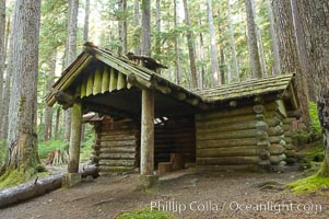 Log cabin on the trail to Sol Duc Falls, Sol Duc Springs, Olympic National Park, Washington