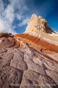 Brilliant red striations around the base of this pinnacle are responsible for its name: the Lollipop, White Pocket, Vermillion Cliffs National Monument, Arizona