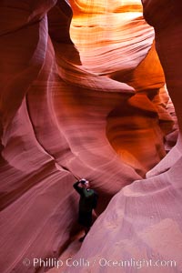 Lower Antelope Canyon, a deep, narrow and spectacular slot canyon lying on Navajo Tribal lands near Page, Arizona.