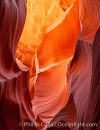 Lower Antelope Canyon, a deep, narrow and spectacular slot canyon lying on Navajo Tribal lands near Page, Arizona.