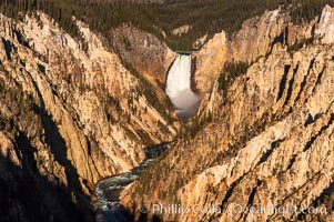 Lower Falls of the Yellowstone River. At 308 feet, the Lower Falls of the Yellowstone River is the tallest fall in the park. This view is from the famous and popular Artist Point on the south side of the Grand Canyon of the Yellowstone, Yellowstone National Park, Wyoming