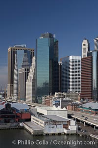 Lower Manhattan skyline viewed from the Brooklyn Bridge, New York City