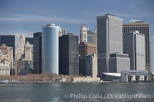 Lower Manhattan skyline viewed from the Brooklyn Bridge, New York City