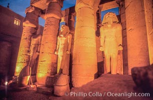 Luxor Temple, statues and columns at night