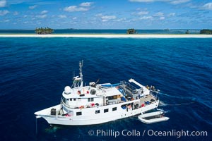 Aerial photo of M/V Nautilus Undersea at Clipperton Island.  Clipperton Island, a minor territory of France also known as Ile de la Passion, is a small (2.3 sq mi) but  spectacular coral atoll in the eastern Pacific. By permit HC / 1485 / CAB (France)