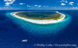 Aerial photo of M/V Nautilus Undersea at Clipperton Island.  Clipperton Island, a minor territory of France also known as Ile de la Passion, is a small (2.3 sq mi) but  spectacular coral atoll in the eastern Pacific. By permit HC / 1485 / CAB (France)., natural history stock photograph, photo id 32887