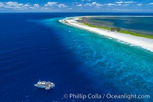 Aerial photo of M/V Nautilus Undersea at Clipperton Island.  Clipperton Island, a minor territory of France also known as Ile de la Passion, is a small (2.3 sq mi) but  spectacular coral atoll in the eastern Pacific. By permit HC / 1485 / CAB (France)