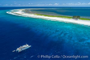 Aerial photo of M/V Nautilus Undersea at Clipperton Island.  Clipperton Island, a minor territory of France also known as Ile de la Passion, is a small (2.3 sq mi) but  spectacular coral atoll in the eastern Pacific. By permit HC / 1485 / CAB (France)., natural history stock photograph, photo id 32901