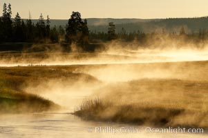 Madison River steaming in the cold air, Yellowstone National Park.