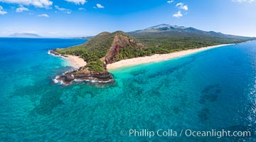 Makena Beach aka Big Beach, with Little Beach on the other side of the point, aerial photo, south Maui
