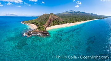 Makena Beach aka Big Beach, with Little Beach on the other side of the point, aerial photo, south Maui