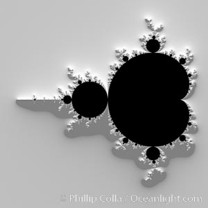 The Mandelbrot Fractal.  Fractals are complex geometric shapes that exhibit repeating patterns typified by <i>self-similarity</i>, or the tendency for the details of a shape to appear similar to the shape itself.  Often these shapes resemble patterns occurring naturally in the physical world, such as spiraling leaves, seemingly random coastlines, erosion and liquid waves.  Fractals are generated through surprisingly simple underlying mathematical expressions, producing subtle and surprising patterns.  The basic iterative expression for the Mandelbrot set is z = z-squared + c, operating in the complex (real, imaginary) number set.