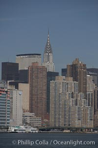 The Chrysler Building rises above the New York skyline as viewed from the East River, Manhattan, New York City