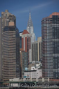 The Chrysler Building rises above the New York skyline as viewed from the East River, Manhattan, New York City