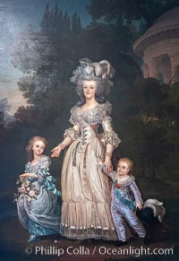 Marie Antoinette with her two eldest children, Marie-Therese Charlotte and the Dauphin Louis Joseph, in the Petit Trianon's gardens, by Adolf Ulrik Wertmuller, Chateau de Versailles, Paris