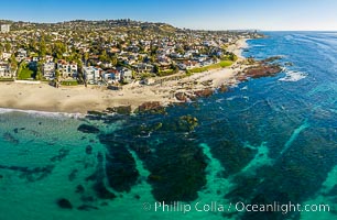 Marine Street Beach reef at low tide, aerial photo, La Jolla