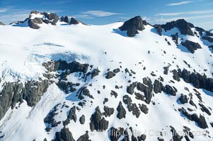 Glaciers on the summit of Mariner Mountain, on the west coast of Vancouver Island, British Columbia, Canada, part of Strathcona Provincial Park, located 36 km (22 mi) north of Tofino.  It is 1,771 m (5,810 ft) high and is snow covered year-round