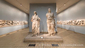 Mausoleum at Halikarnassos. Colossal statue of a man and woman from the Mausoleum at Halikarnassos. Greek, around 350 BC. From modern Bodrum, south-western Turkey, British Museum, London, United Kingdom