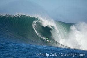 Greg Long of San Clemente surfs a heat one wave at the 2006 Mavericks surf contest, February 7, 2006, Half Moon Bay, California