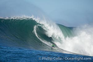 Greg Long of San Clemente surfs a heat one wave at the 2006 Mavericks surf contest, February 7, 2006, Half Moon Bay, California