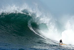 Mavericks, unidentified surfer entertains with some freesurfing during the break before the final round, February 7, 2006, Half Moon Bay, California