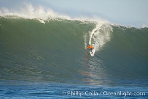 Randy Cone catches the first wave of the Mavericks surf contest two minutes into heat one, February 7, 2006, Half Moon Bay, California