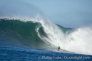 Greg Long of San Clemente surfs a heat one wave at the 2006 Mavericks surf contest, February 7, 2006, Half Moon Bay, California