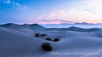 Mesquite Dunes sunrise, dawn, clouds and morning sky, sand dunes, Stovepipe Wells, Death Valley National Park, California