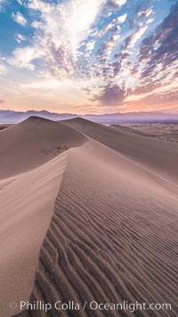 Mesquite Dunes sunrise, dawn, clouds and morning sky, sand dunes, Stovepipe Wells, Death Valley National Park, California