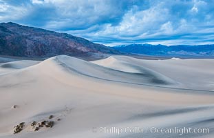 Mesquite Dunes at sunrise, dawn, clouds and morning sky, sand dunes, Death Valley National Park, California