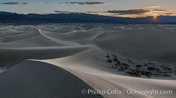 Mesquite Dunes at sunrise, dawn, clouds and morning sky, sand dunes, Death Valley National Park, California