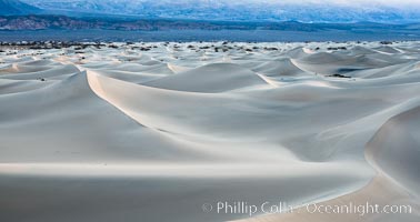 Mesquite Dunes at sunrise, dawn, clouds and morning sky, sand dunes, Death Valley National Park, California