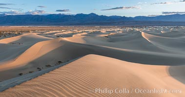 Mesquite Dunes at sunrise, dawn, clouds and morning sky, sand dunes, Death Valley National Park, California