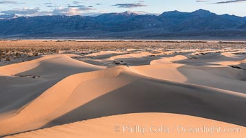 Mesquite Dunes at sunrise, dawn, clouds and morning sky, sand dunes, Death Valley National Park, California