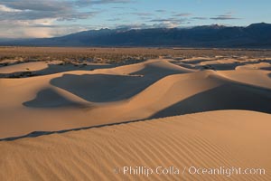 Mesquite Dunes at sunrise, dawn, clouds and morning sky, sand dunes, Death Valley National Park, California