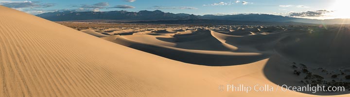 Mesquite Dunes at sunrise, dawn, clouds and morning sky, sand dunes, Death Valley National Park, California