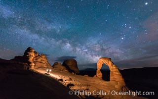 Light Painting Delicate Arch with Stars and the Milky Way