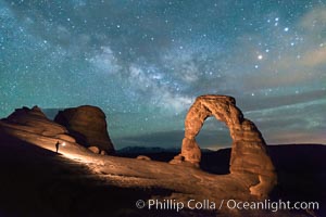 Milky Way and Stars over Delicate Arch, at night, Arches National Park, Utah (Note: this image was created before a ban on light-painting in Arches National Park was put into effect.  Light-painting is no longer permitted in Arches National Park)