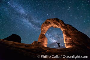 Milky Way and Stars over Delicate Arch, at night, Arches National Park, Utah. USA, natural history stock photograph, photo id 29291