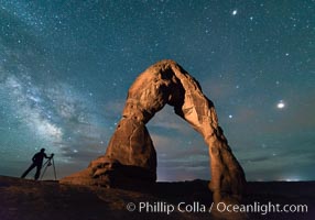 Milky Way and Stars over Delicate Arch, at night, Arches National Park, Utah. USA, natural history stock photograph, photo id 29292