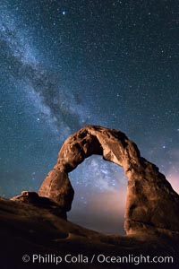 Milky Way and Stars over Delicate Arch, at night, Arches National Park, Utah (Note: this image was created before a ban on light-painting in Arches National Park was put into effect.  Light-painting is no longer permitted in Arches National Park)