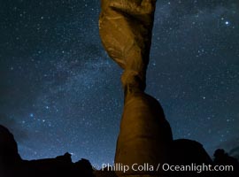 Milky Way and Stars over Delicate Arch, at night, Arches National Park, Utah (Note: this image was created before a ban on light-painting in Arches National Park was put into effect.  Light-painting is no longer permitted in Arches National Park)